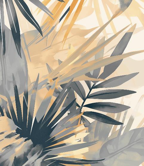 Papier peint feuillage pastel gris et jaune
