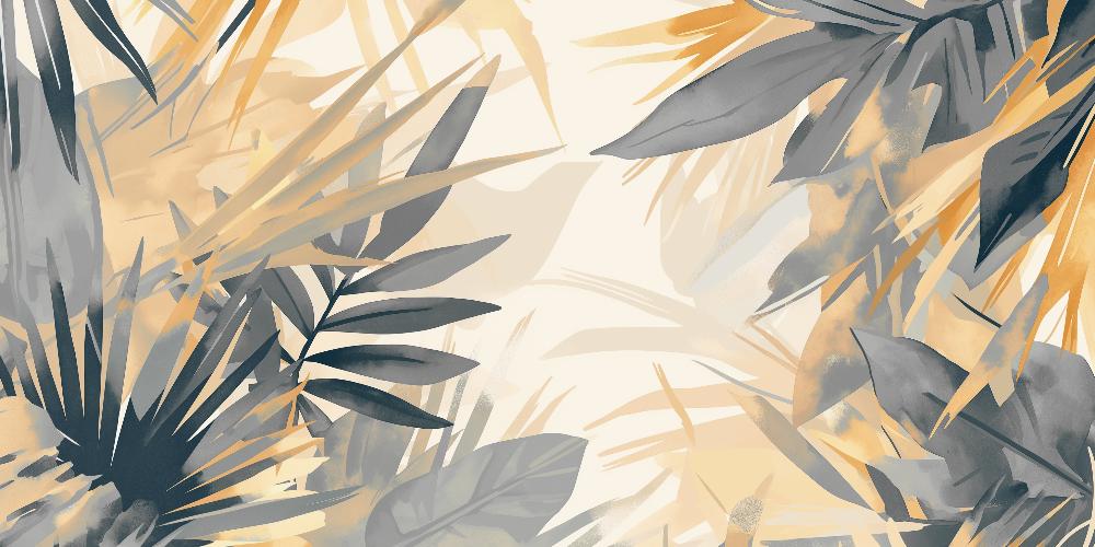 Papier peint feuillage pastel gris et jaune