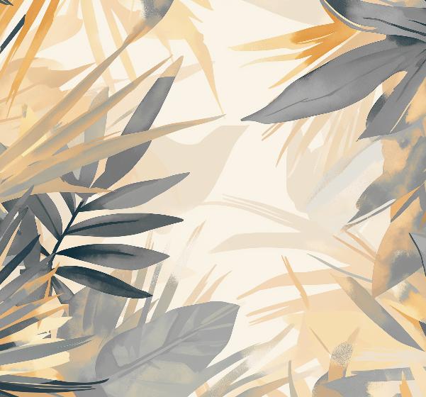 Papier peint feuillage pastel gris et jaune