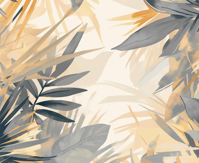Papier peint feuillage pastel gris et jaune