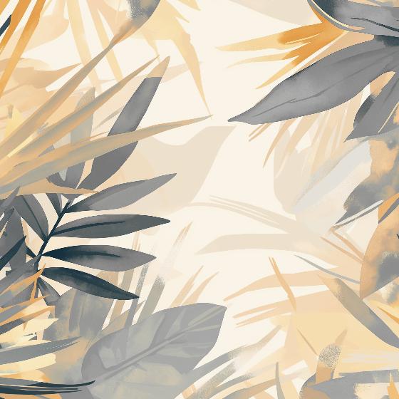 Papier peint feuillage pastel gris et jaune