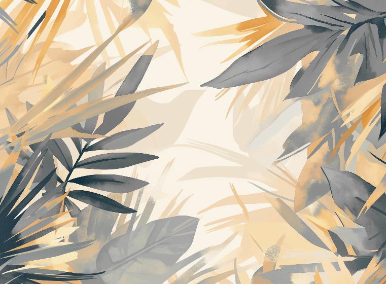 Papier peint feuillage pastel gris et jaune
