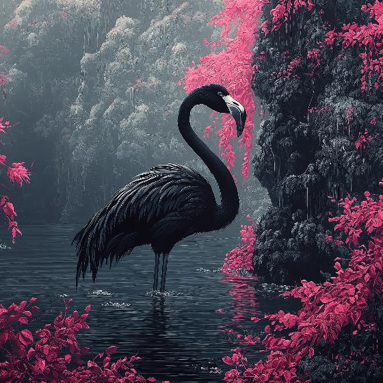 Papier peint flamant noir tropical
