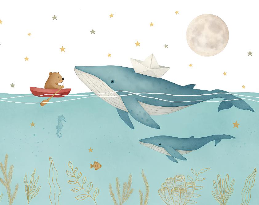 Papier peint animaux marins baleines et oursons