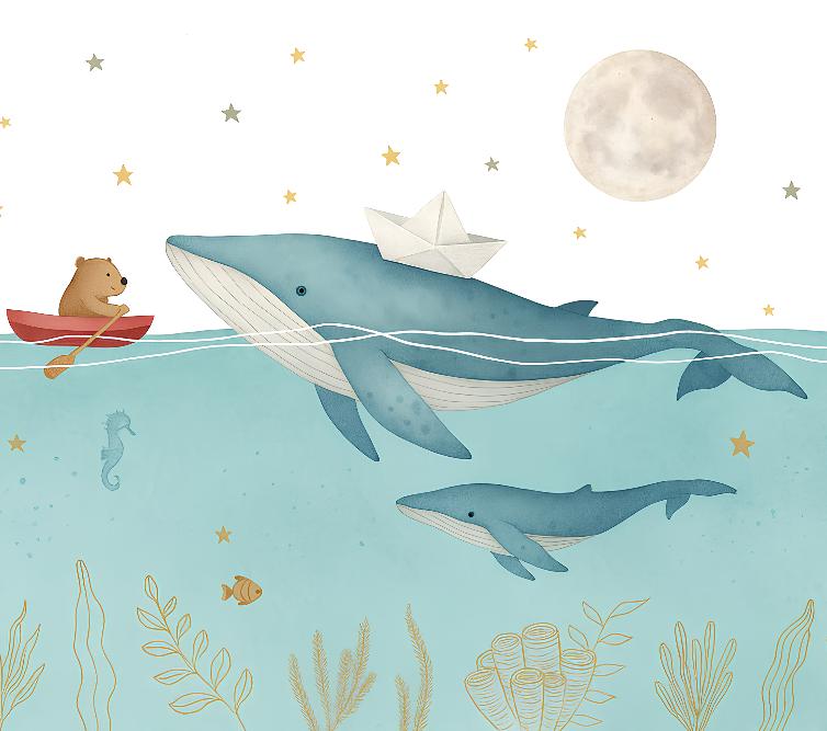 Papier peint animaux marins baleines et oursons