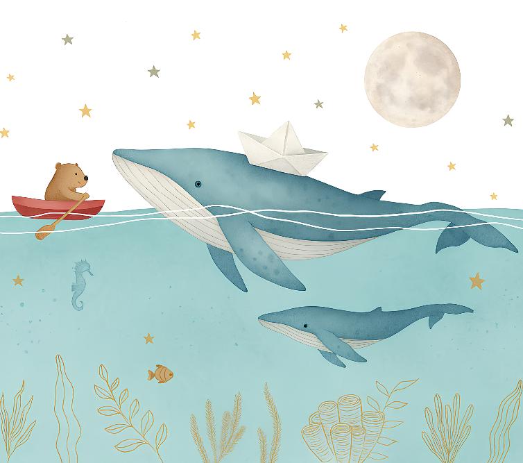 Papier peint animaux marins baleines et oursons