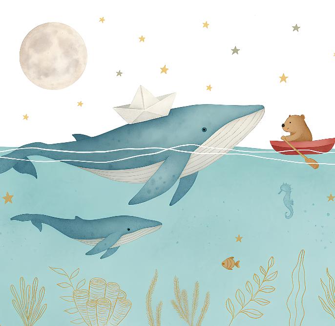 Papier peint animaux marins baleines et oursons