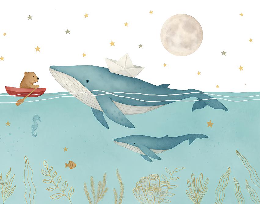 Papier peint animaux marins baleines et oursons