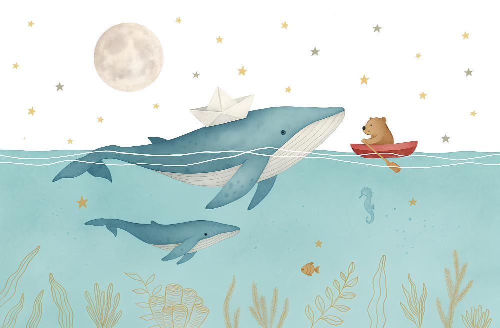 Papier peint animaux marins baleines et oursons