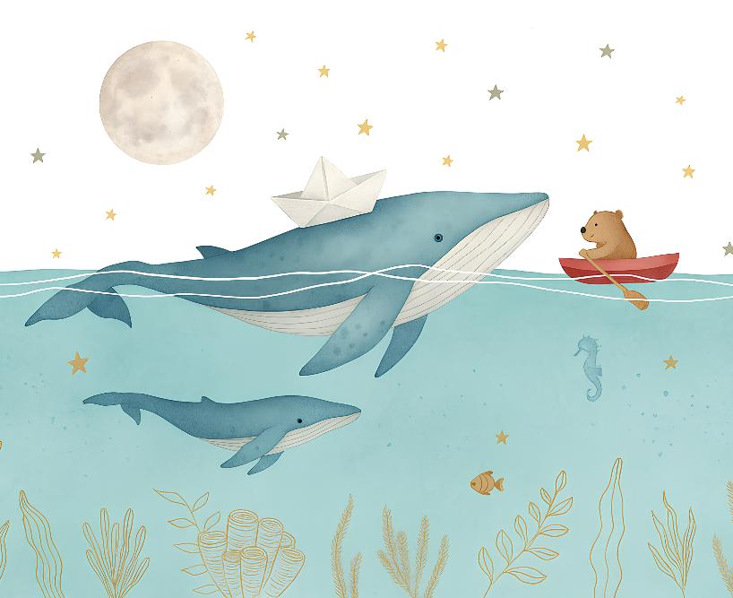 Papier peint animaux marins baleines et oursons