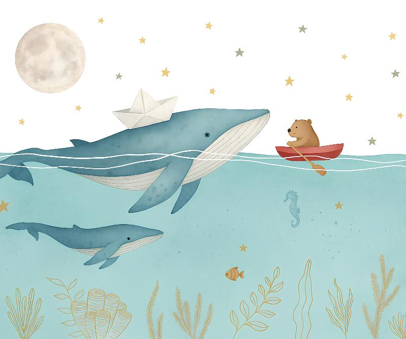 Papier peint animaux marins baleines et oursons