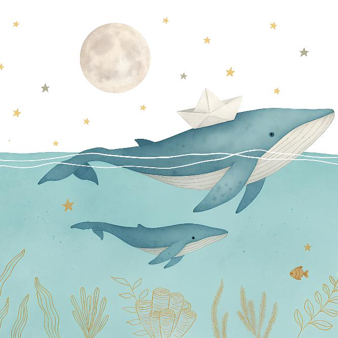 Papier peint animaux marins baleines et oursons