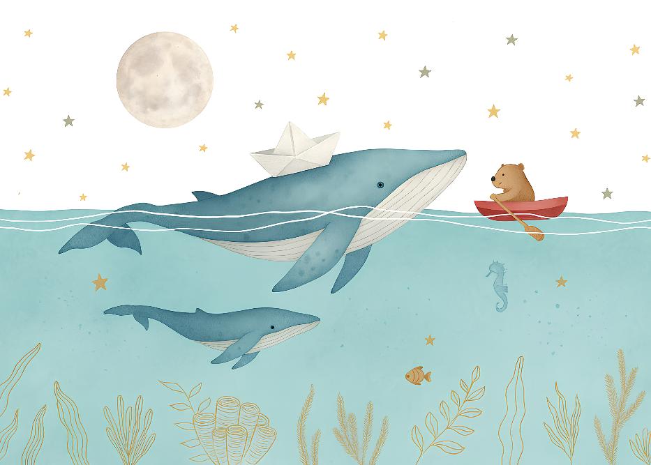 Papier peint animaux marins baleines et oursons