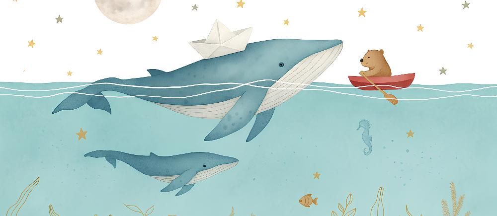 Papier peint animaux marins baleines et oursons