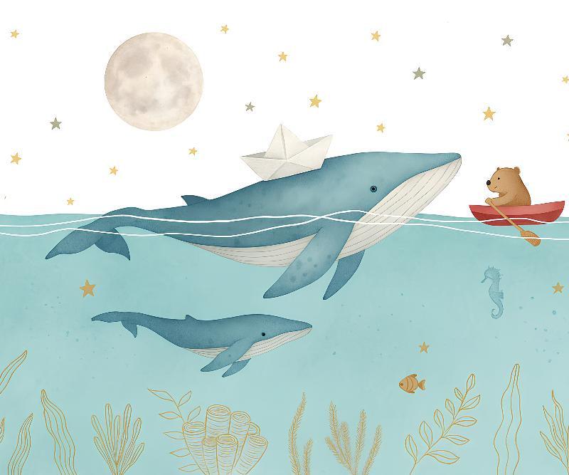 Papier peint animaux marins baleines et oursons