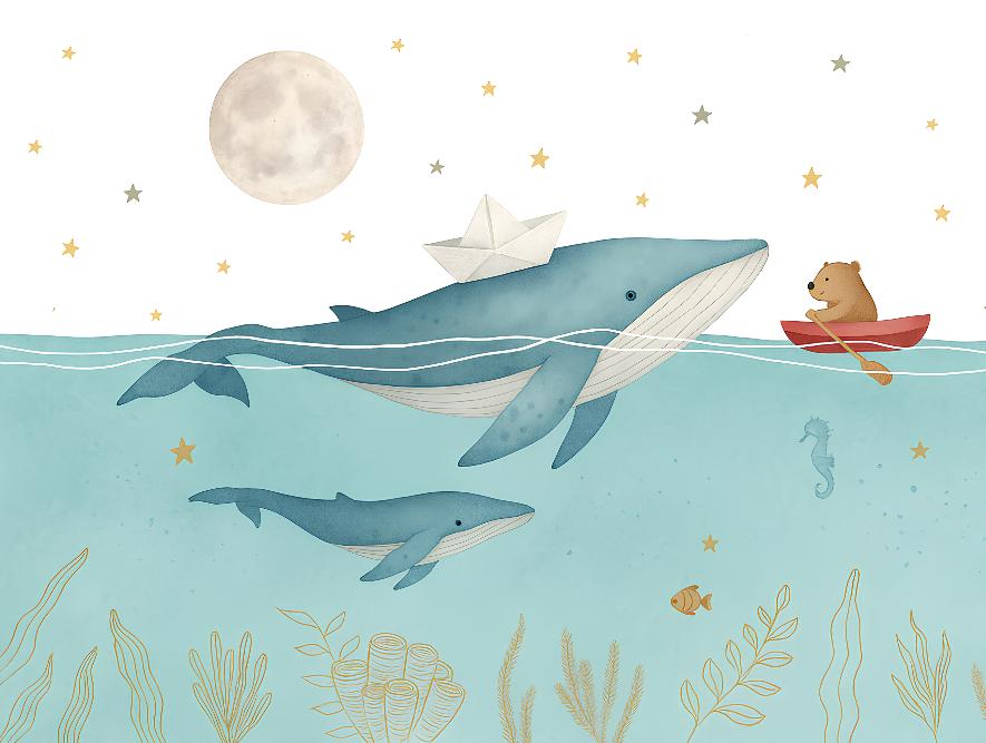 Papier peint animaux marins baleines et oursons