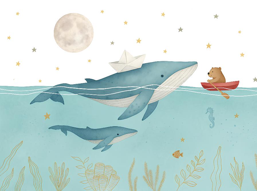 Papier peint animaux marins baleines et oursons