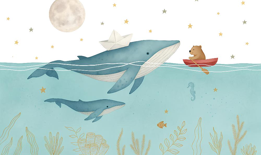 Papier peint animaux marins baleines et oursons