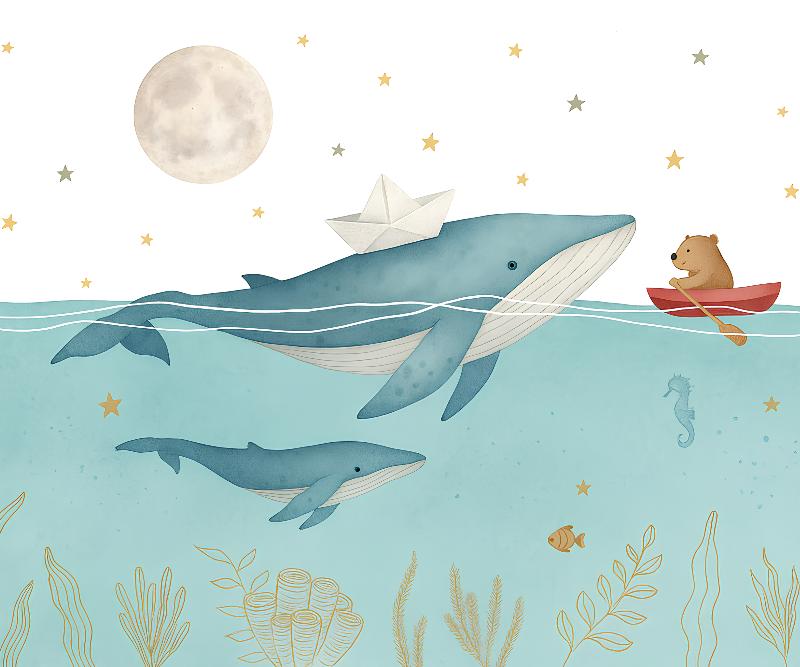 Papier peint animaux marins baleines et oursons