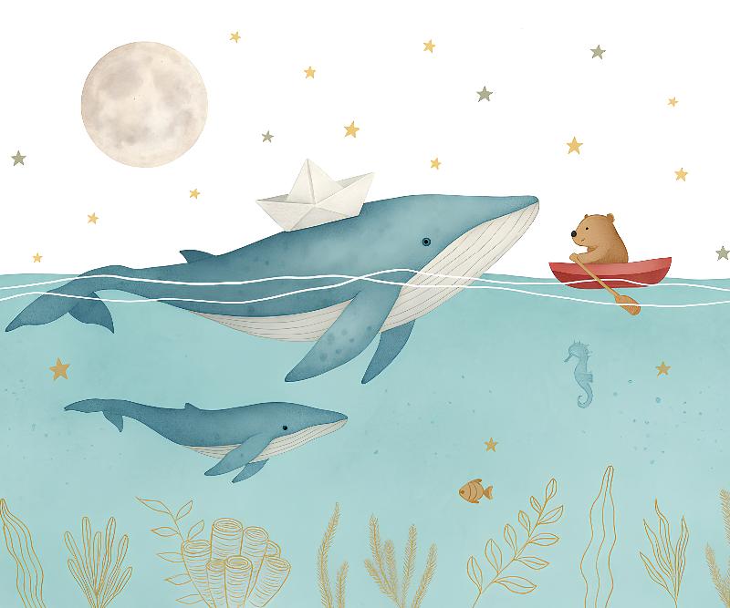 Papier peint animaux marins baleines et oursons