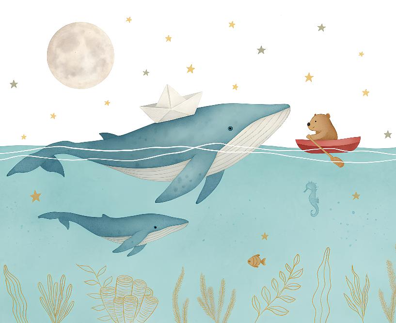 Papier peint animaux marins baleines et oursons