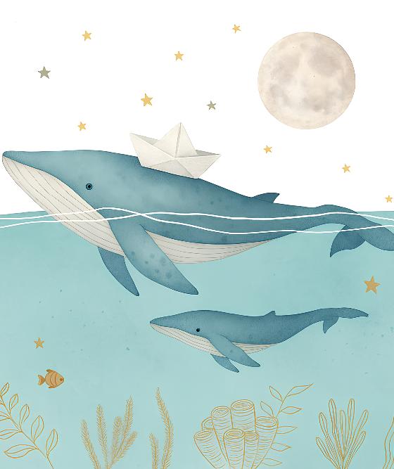 Papier peint animaux marins baleines et oursons