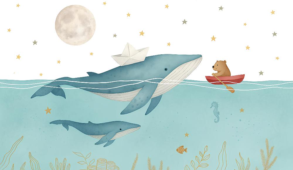 Papier peint animaux marins baleines et oursons
