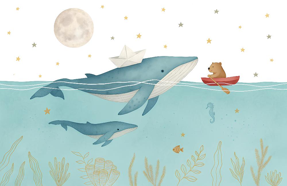 Papier peint animaux marins baleines et oursons