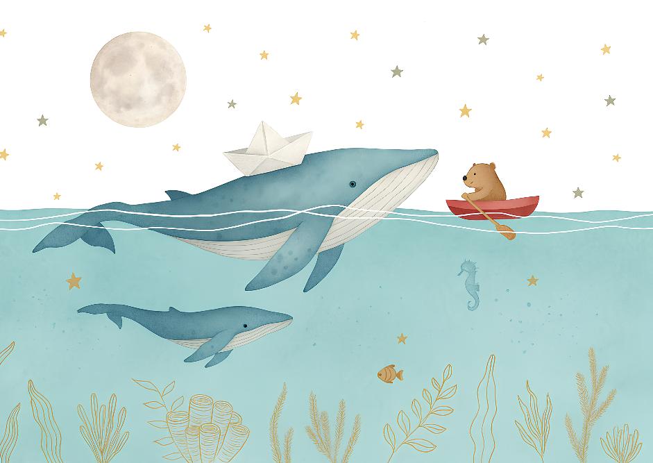Papier peint animaux marins baleines et oursons