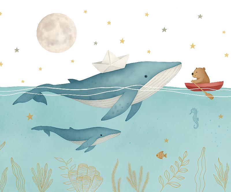 Papier peint animaux marins baleines et oursons