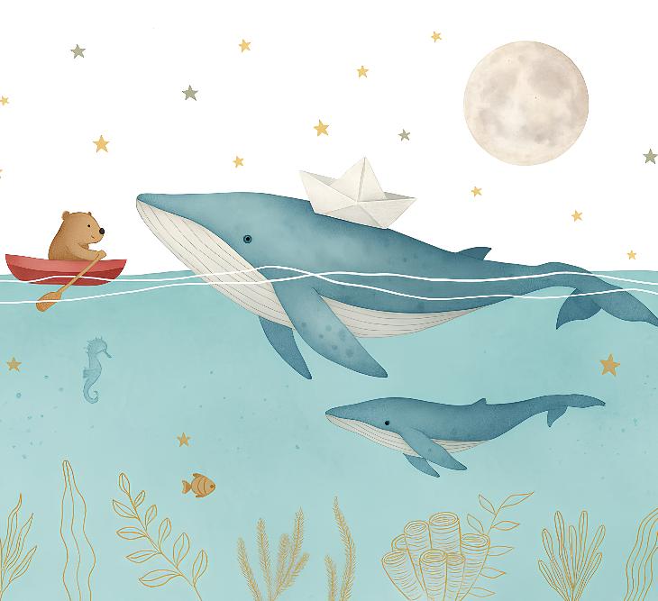 Papier peint animaux marins baleines et oursons