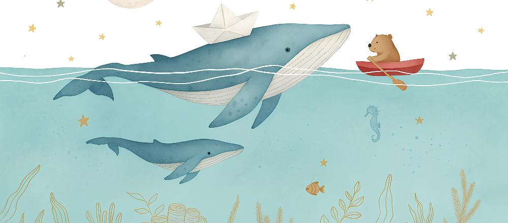 Papier peint animaux marins baleines et oursons