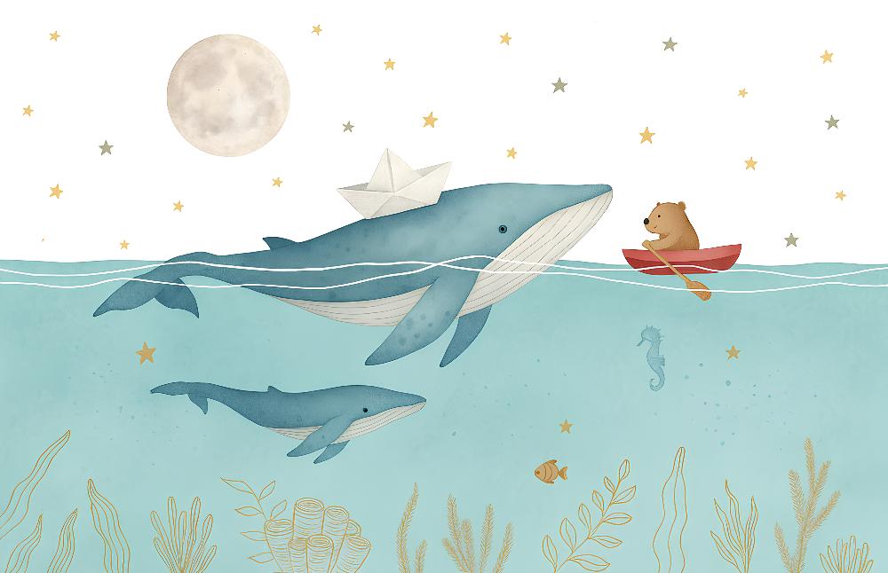 Papier peint animaux marins baleines et oursons