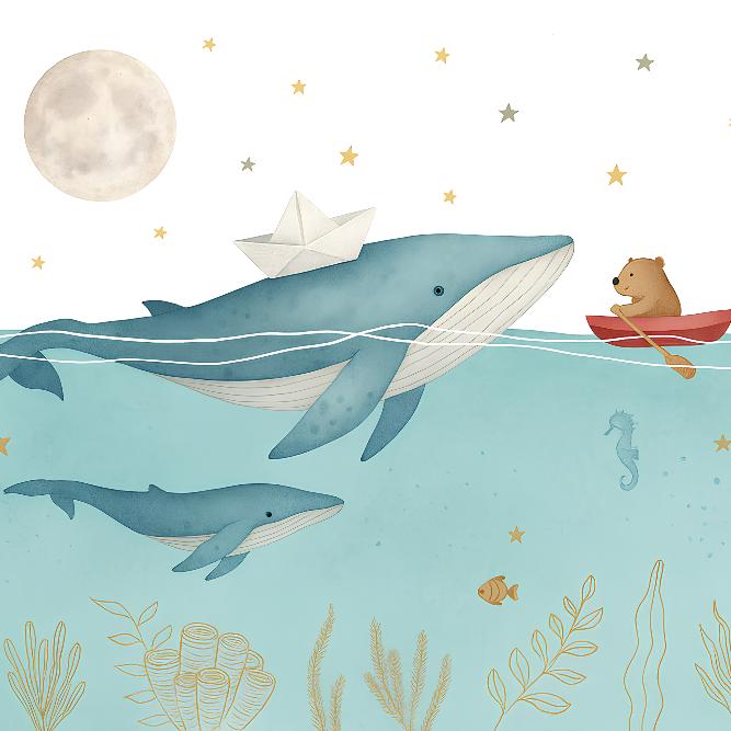 Papier peint animaux marins baleines et oursons