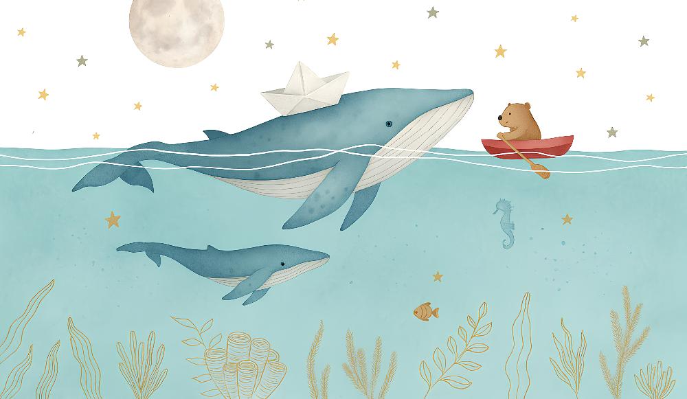 Papier peint animaux marins baleines et oursons