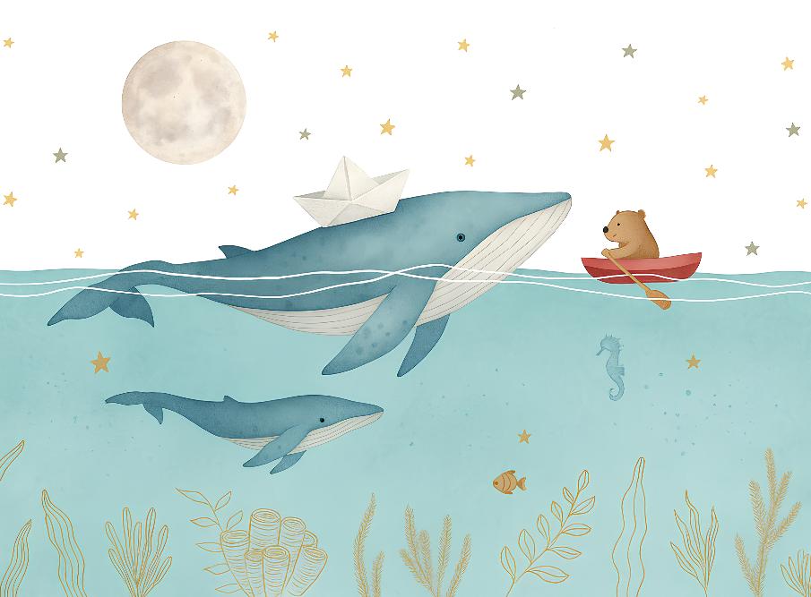 Papier peint animaux marins baleines et oursons