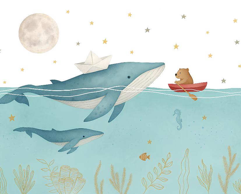 Papier peint animaux marins baleines et oursons