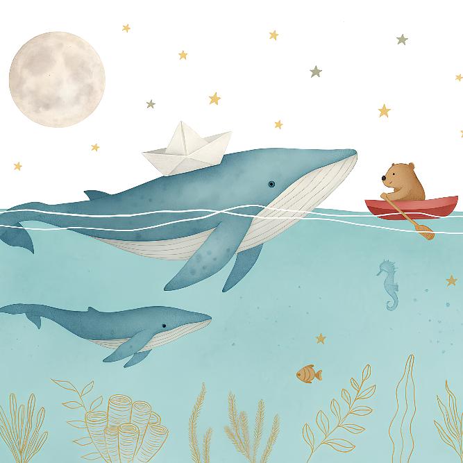 Papier peint animaux marins baleines et oursons