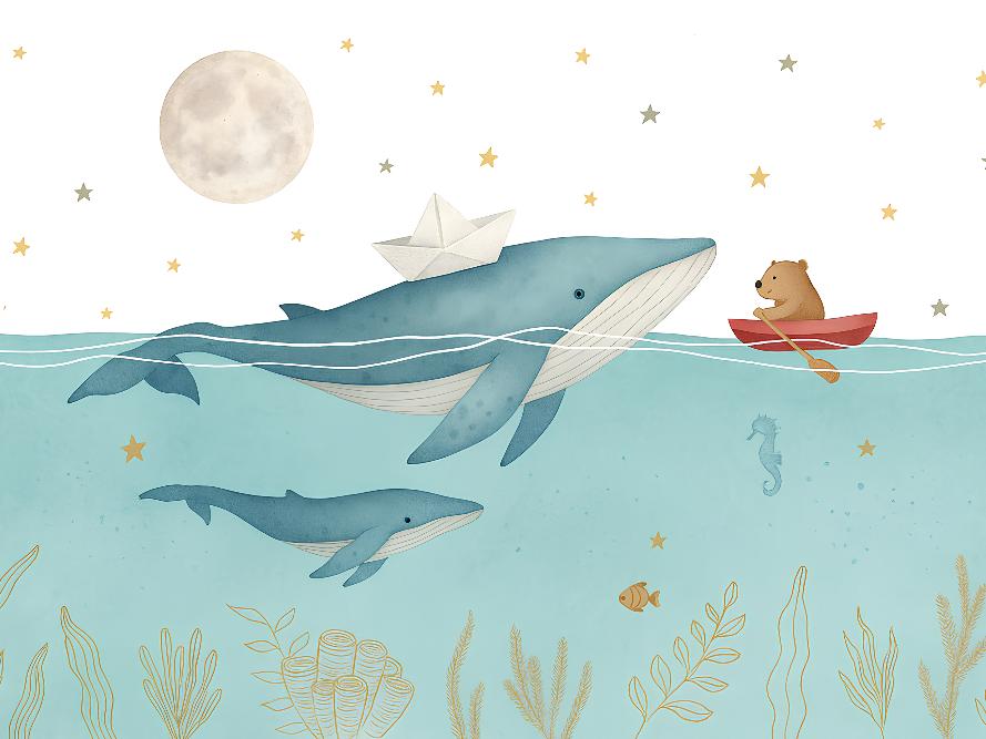 Papier peint animaux marins baleines et oursons