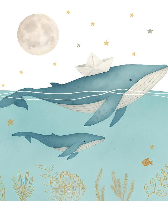 Papier peint animaux marins baleines et oursons