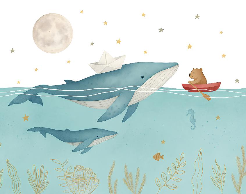 Papier peint animaux marins baleines et oursons