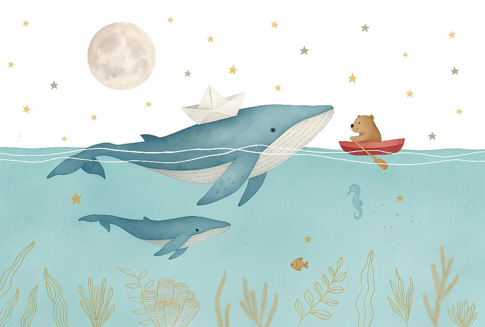 Papier peint animaux marins baleines et oursons