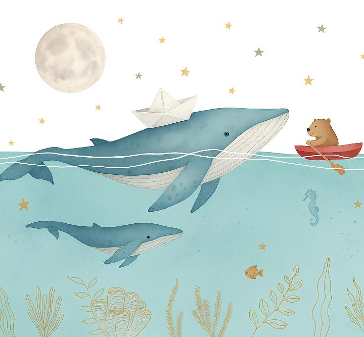 Papier peint animaux marins baleines et oursons