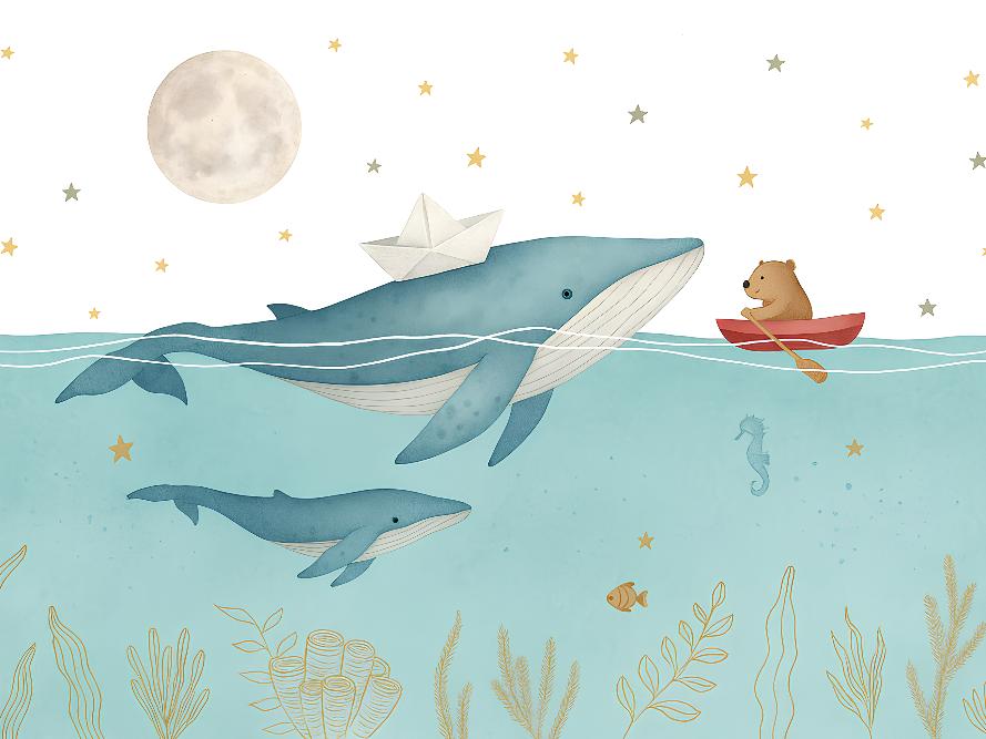 Papier peint animaux marins baleines et oursons