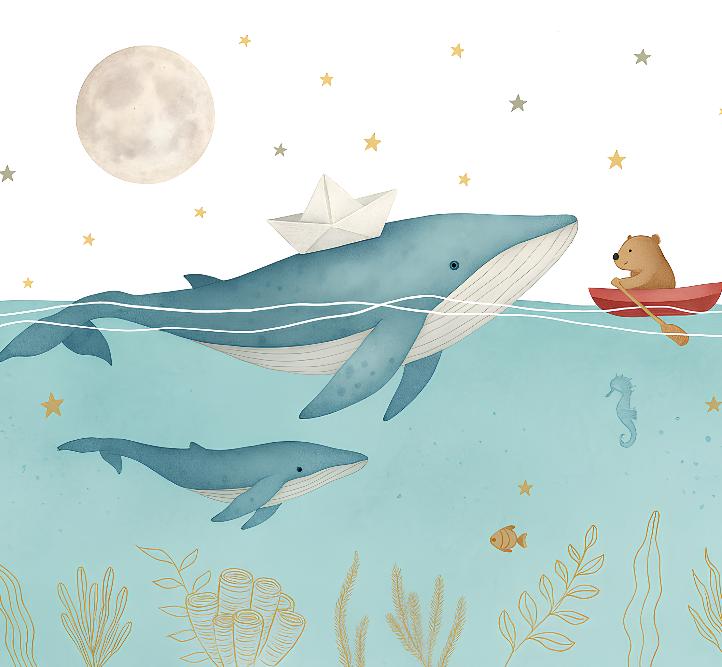 Papier peint animaux marins baleines et oursons