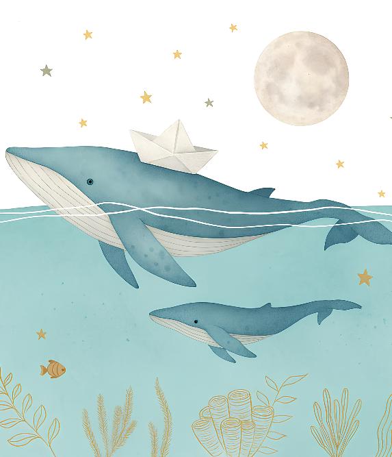 Papier peint animaux marins baleines et oursons
