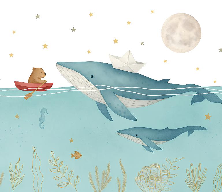 Papier peint animaux marins baleines et oursons