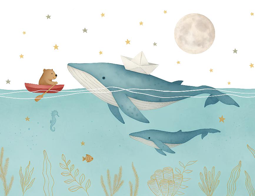 Papier peint animaux marins baleines et oursons