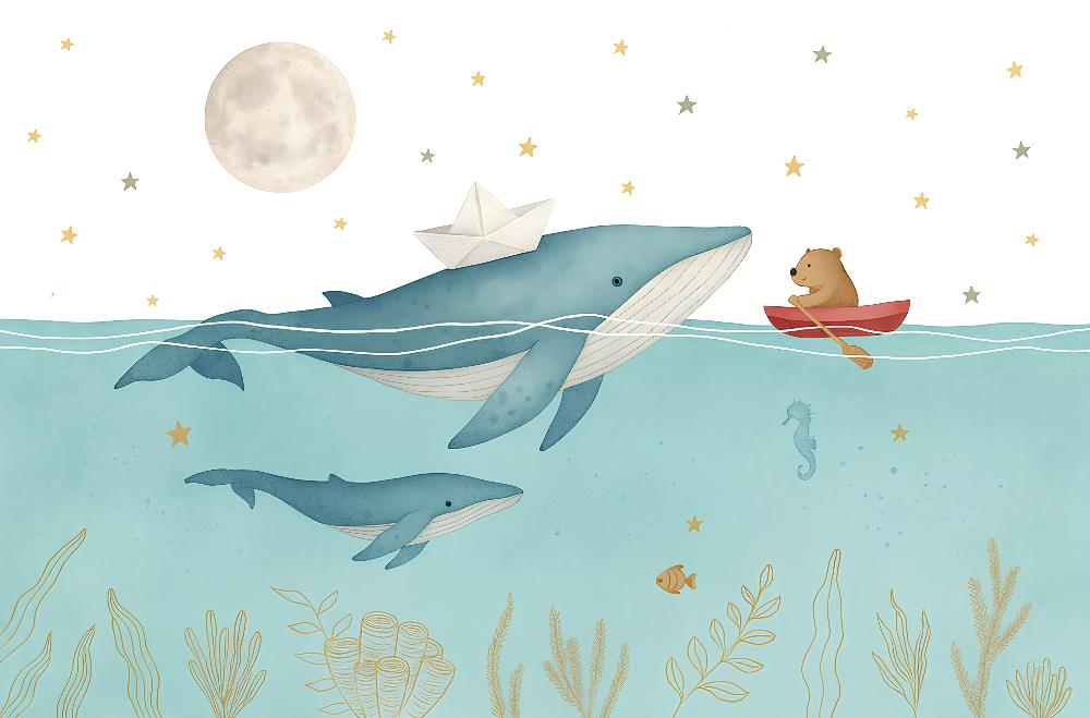 Papier peint animaux marins baleines et oursons