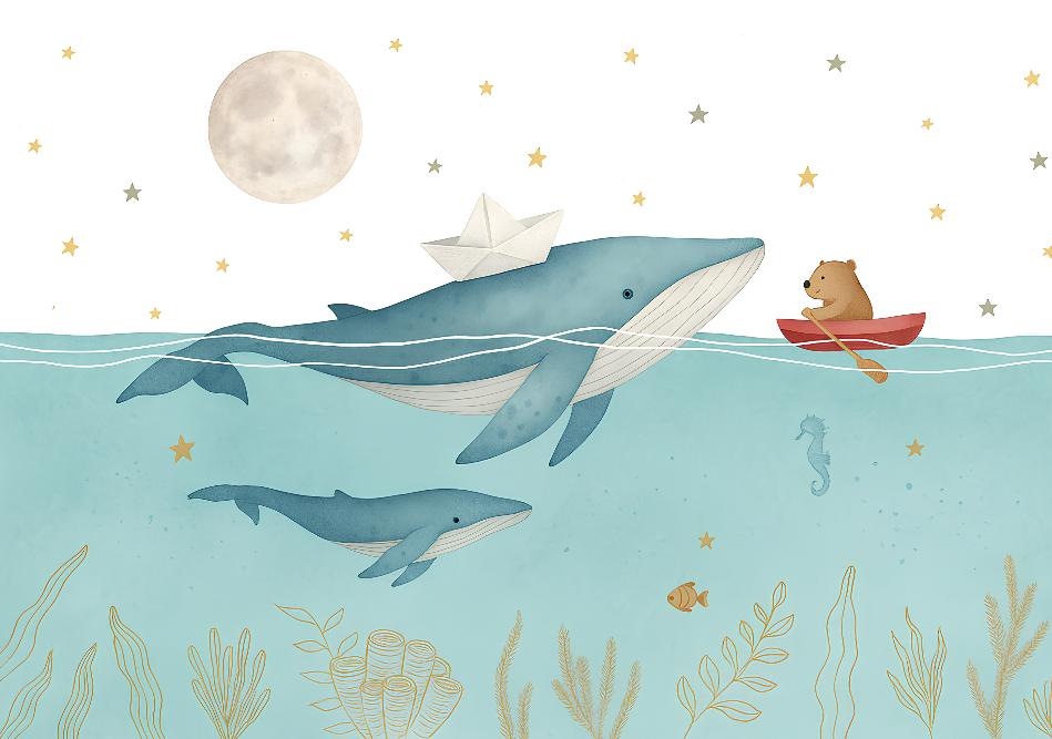 Papier peint animaux marins baleines et oursons